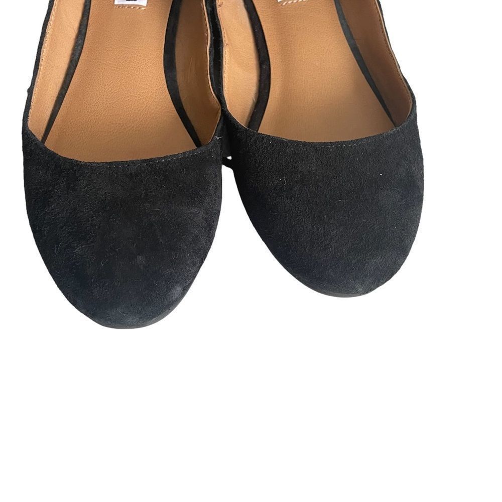 (SOLD) STEVE MADDEN Black Suede Slip On Ballet Flat Shoes With Ankle Ties 7.5 - Picture 3 of 10
